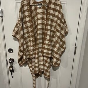 Brown and Cream Checkered Poncho